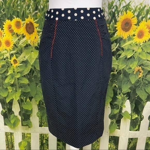 BARASCHI Navy Polka Dot Pencil Skirt 4 - Picture 6 of 16